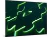 Black Puzzle with Green Light Shining Through the Cracks-null-Mounted Photographic Print
