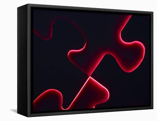 Black Puzzle with Red Light Shining Through the Cracks-null-Framed Stretched Canvas