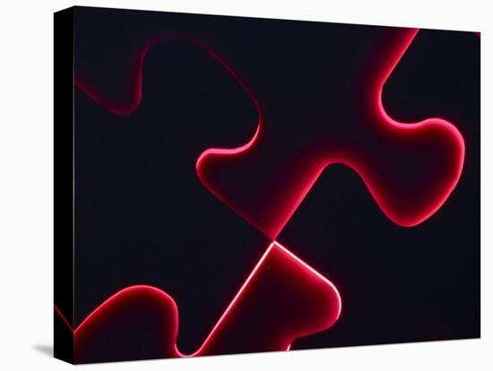 Black Puzzle with Red Light Shining Through the Cracks-null-Stretched Canvas