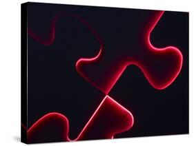 Black Puzzle with Red Light Shining Through the Cracks-null-Stretched Canvas