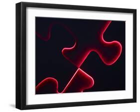 Black Puzzle with Red Light Shining Through the Cracks-null-Framed Photographic Print