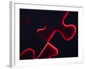 Black Puzzle with Red Light Shining Through the Cracks-null-Framed Photographic Print