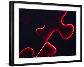Black Puzzle with Red Light Shining Through the Cracks-null-Framed Photographic Print