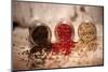 Black, Red, and White Pepper Corns in Rustic Mason Jars-Alastair Macpherson-Mounted Photographic Print