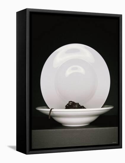 Black Ribbon Pasta with Two White Pasta Plates-Jan-peter Westermann-Framed Stretched Canvas