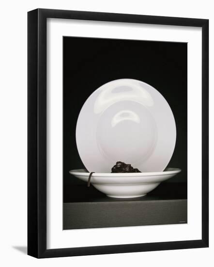 Black Ribbon Pasta with Two White Pasta Plates-Jan-peter Westermann-Framed Photographic Print