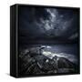 Black Rocks Protruding Through Rough Seas with Stormy Clouds, Crete, Greece-null-Framed Stretched Canvas