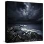 Black Rocks Protruding Through Rough Seas with Stormy Clouds, Crete, Greece-null-Stretched Canvas