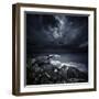 Black Rocks Protruding Through Rough Seas with Stormy Clouds, Crete, Greece-null-Framed Photographic Print