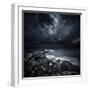 Black Rocks Protruding Through Rough Seas with Stormy Clouds, Crete, Greece-null-Framed Photographic Print