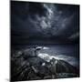 Black Rocks Protruding Through Rough Seas with Stormy Clouds, Crete, Greece-null-Mounted Photographic Print