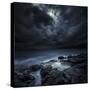 Black Rocks Protruding Through Rough Seas with Stormy Clouds, Crete, Greece-null-Stretched Canvas