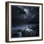 Black Rocks Protruding Through Rough Seas with Stormy Clouds, Crete, Greece-null-Framed Photographic Print