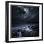 Black Rocks Protruding Through Rough Seas with Stormy Clouds, Crete, Greece-null-Framed Photographic Print