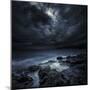 Black Rocks Protruding Through Rough Seas with Stormy Clouds, Crete, Greece-null-Mounted Photographic Print