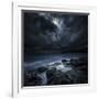 Black Rocks Protruding Through Rough Seas with Stormy Clouds, Crete, Greece-null-Framed Photographic Print