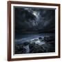 Black Rocks Protruding Through Rough Seas with Stormy Clouds, Crete, Greece-null-Framed Photographic Print