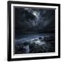 Black Rocks Protruding Through Rough Seas with Stormy Clouds, Crete, Greece-null-Framed Photographic Print