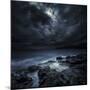 Black Rocks Protruding Through Rough Seas with Stormy Clouds, Crete, Greece-null-Mounted Photographic Print