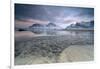 Black Sand and Full Moon as Surreal Scenery at Skagsanden Beach, Flakstad, Nordland County-Roberto Moiola-Framed Photographic Print