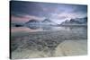 Black Sand and Full Moon as Surreal Scenery at Skagsanden Beach, Flakstad, Nordland County-Roberto Moiola-Stretched Canvas