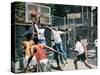 Black Shooting Hoops-unknown unknown-Stretched Canvas