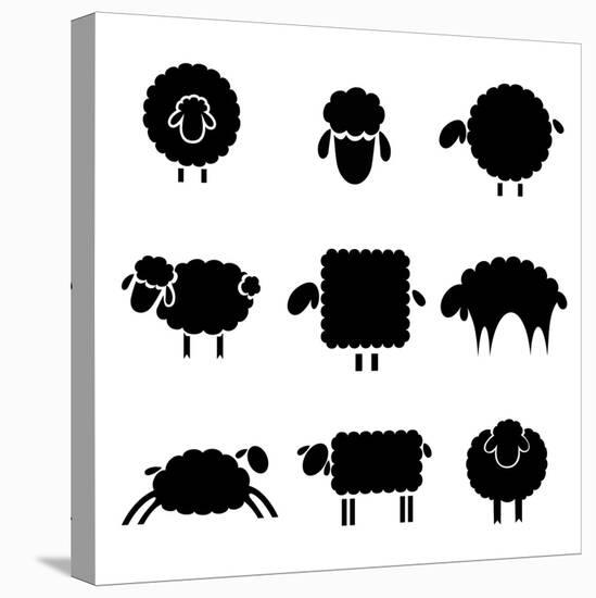 Black Silhouette of Sheeps-vip2807-Stretched Canvas