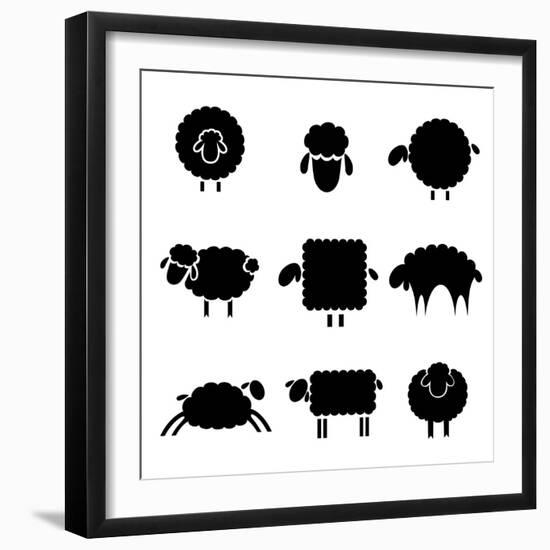 Black Silhouette of Sheeps-vip2807-Framed Premium Giclee Print
