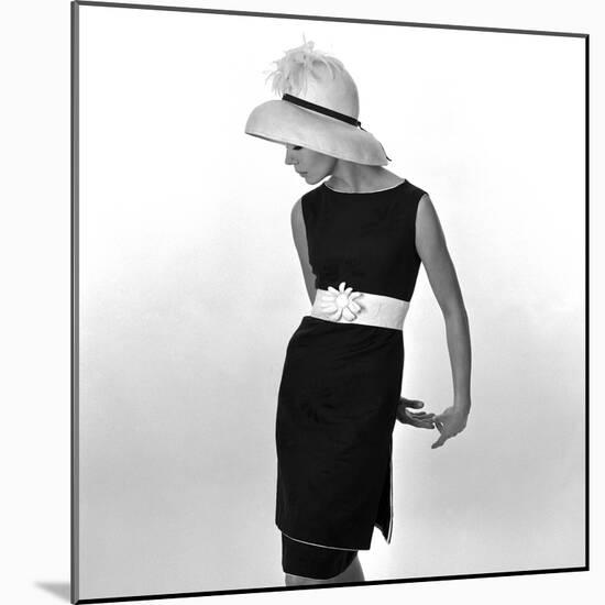 Black Sleeveless Dress with White Belt, 1960s-John French-Mounted Premium Giclee Print
