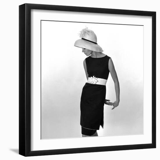 Black Sleeveless Dress with White Belt, 1960s-John French-Framed Giclee Print
