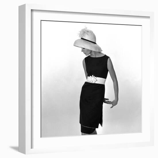 Black Sleeveless Dress with White Belt, 1960s-John French-Framed Giclee Print