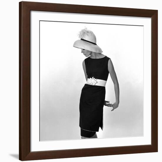 Black Sleeveless Dress with White Belt, 1960s-John French-Framed Giclee Print