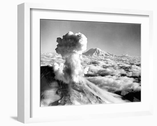 Black Smoke and Ash Drift Skyward as Mount St. Helens Erupts-null-Framed Photographic Print