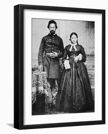 Black Soldier of the Union Army with His Wife, c.1865-null-Framed Photographic Print