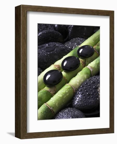 Black Stones on Bamboo-Uwe Merkel-Framed Photographic Print