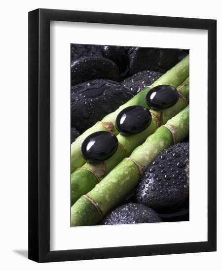 Black Stones on Bamboo-Uwe Merkel-Framed Photographic Print