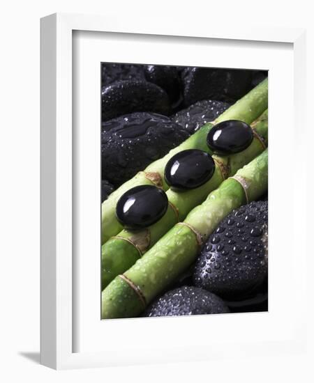 Black Stones on Bamboo-Uwe Merkel-Framed Photographic Print