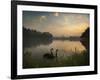 Black Swans Glide on the Lake at Ibirapuera Park in Sao Paulo at Sunrise-Alex Saberi-Framed Photographic Print