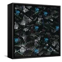 Black texture background with White Pattern and Blue floral-Bee Sturgis-Framed Stretched Canvas