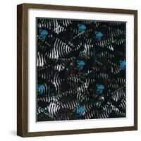 Black texture background with White Pattern and Blue floral-Bee Sturgis-Framed Art Print