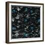 Black texture background with White Pattern and Blue floral-Bee Sturgis-Framed Art Print