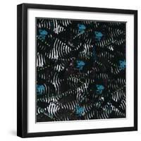 Black texture background with White Pattern and Blue floral-Bee Sturgis-Framed Art Print