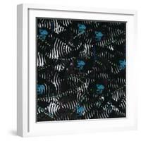 Black texture background with White Pattern and Blue floral-Bee Sturgis-Framed Art Print