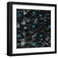 Black texture background with White Pattern and Blue floral-Bee Sturgis-Framed Art Print