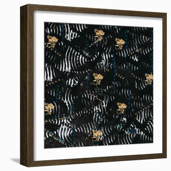 Black texture background with White Pattern and Yellow floral-Bee Sturgis-Framed Art Print