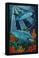 Black Tip Reef Shark - Paper Mosaic-Lantern Press-Framed Stretched Canvas