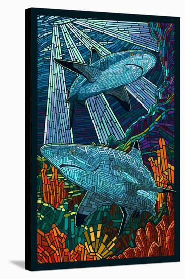 Black Tip Reef Shark - Paper Mosaic-Lantern Press-Stretched Canvas