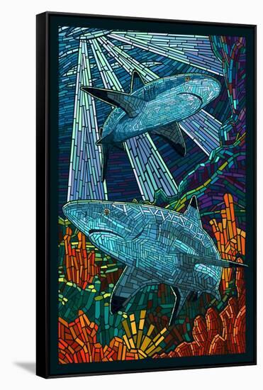 Black Tip Reef Shark - Paper Mosaic-Lantern Press-Framed Stretched Canvas