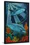 Black Tip Reef Shark - Paper Mosaic-Lantern Press-Stretched Canvas