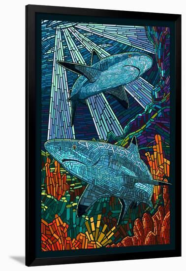 Black Tip Reef Shark - Paper Mosaic-Lantern Press-Framed Art Print